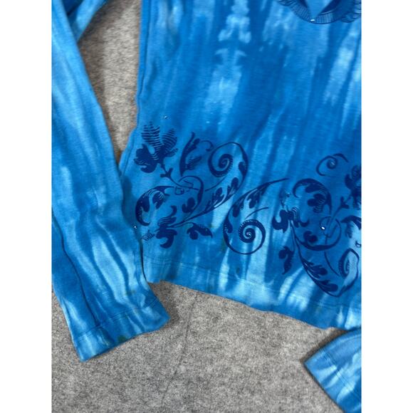 Yogi Shirt Womens Top Medium Blue Tie Dye OM Symbol Boho Hippie Festival Y2K - Picture 5 of 9
